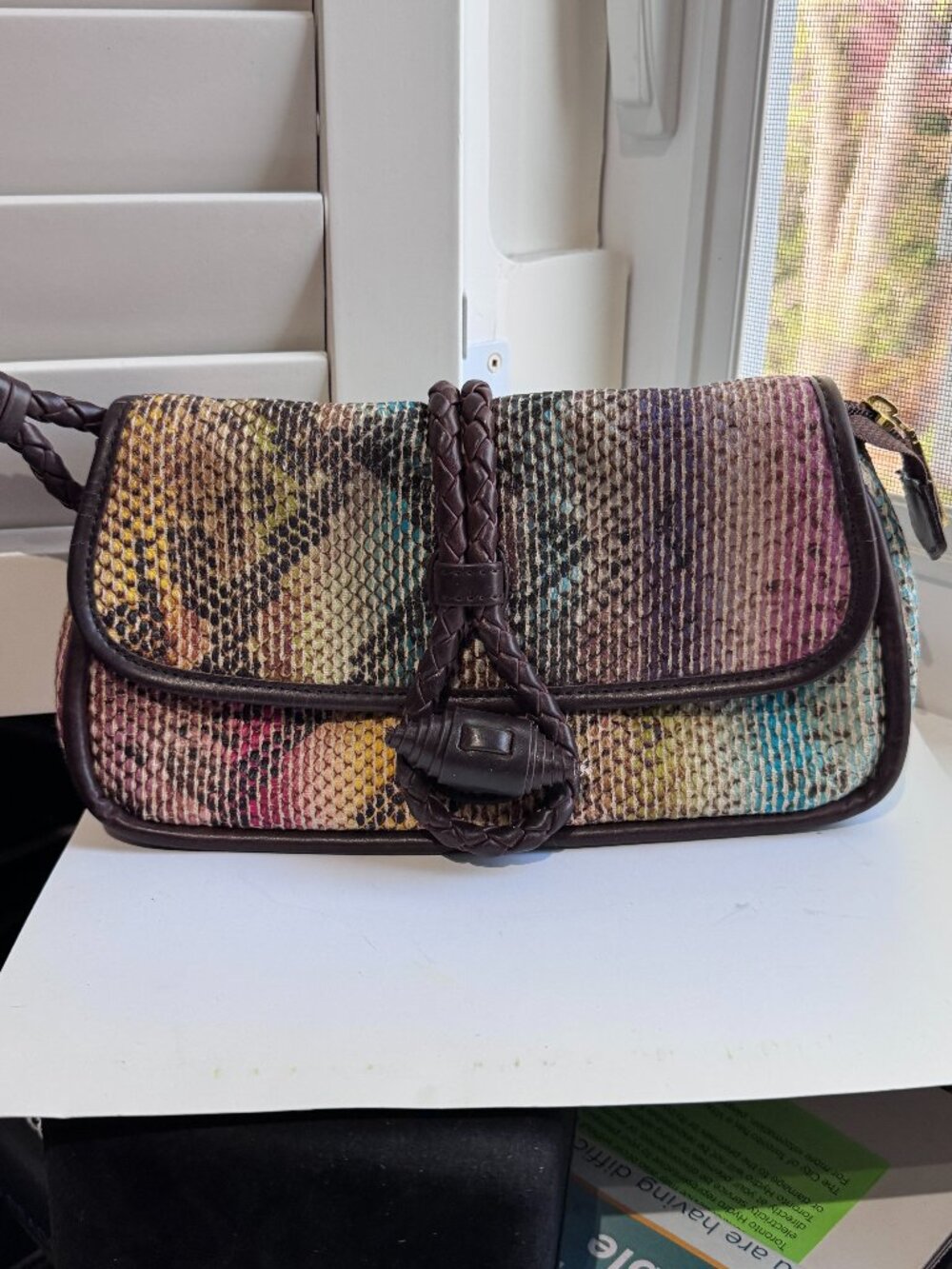 ✨ Rare Vintage Suede Brand Brown Leather Wristlet w/ Faux Snake Skin Accent ✨